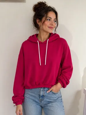 DayBreak Pink Cropped Hoodie Large Barbiecore Loungewear‎ Sporty Chic Streetwear thumbnail 1