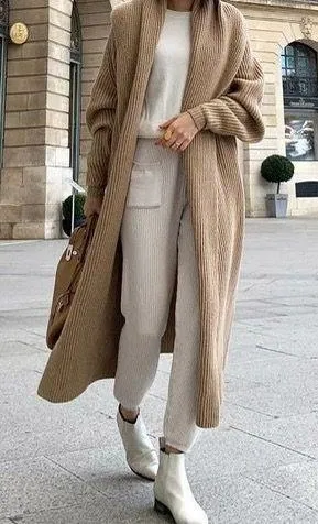 ZARA Tan Ribbed Knit Long Coat Cardigan Jacket thumbnail 1