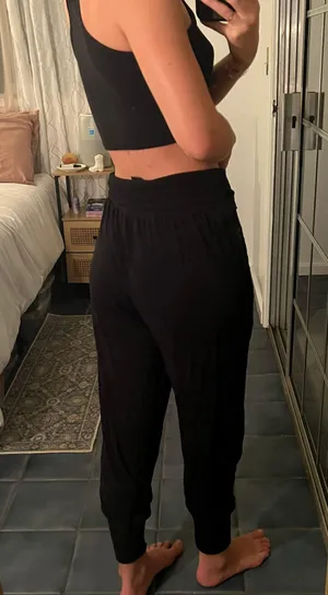 Aerie Ribbed Black Joggers thumbnail 2