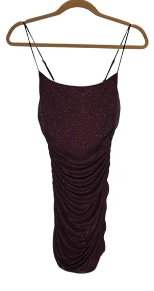Lucy in the Sky Maroon Glitter‎ Sparkle Spaghetti Strap Bodycon Mini Dress Small thumbnail 1