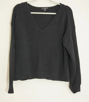 J. Crew Women's Size Small Black Ribbed V-Neck Sweater Shaker Pullover Coastal thumbnail 1