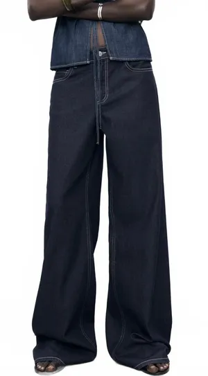 Mango Low-rise wideleg jeans NWT Open Blue Size 8 EUR 40 thumbnail 1
