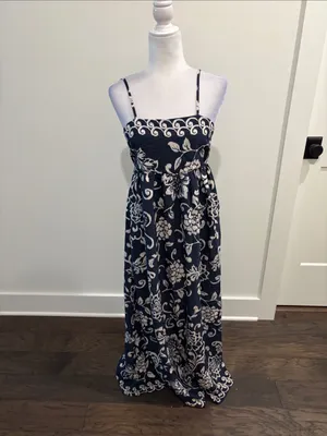 TCEC Blue/Cream Pattern Maxi Dress Sz S thumbnail 2