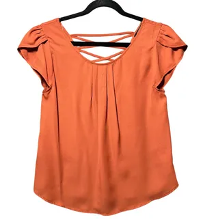 Paper Moon Womens Burnt Orange Lattice Back Tulip‎ Sleeve Blouse Size M thumbnail 1