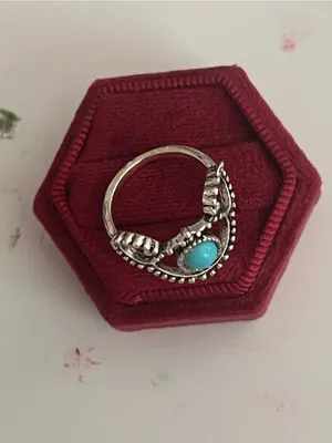 Stainless Steel Silver Bohemian Design Faux Turquoise Statement Ring Size 7 thumbnail 2