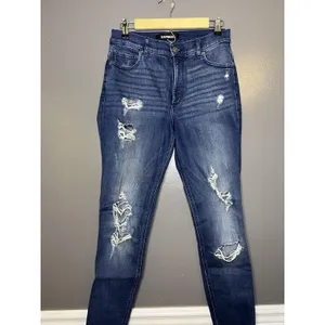 Express Denim Perfect Ankle High Rise Jeans Womens 6R Med Wash Distressed Denim thumbnail 2
