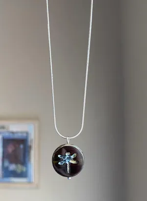Handmade boho fairy dragonfly quality Czech glass bead & stainless steel necklace🍃 thumbnail 5