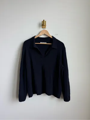 Outerknown Women's Geelong Wool Oversized Collared Sweater Navy Size Medium thumbnail 4