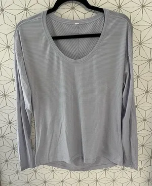 Lululemon Purple Stripe Tissueweight Long Sleeve Tee thumbnail 1