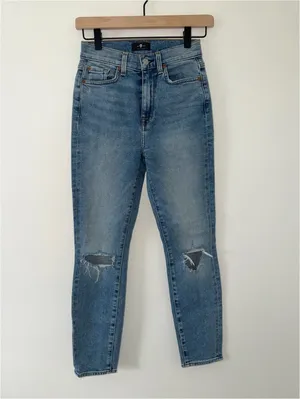 Anthropologie 7 For All Mankind Cotton High Waist Light Wash Ankle Skinny- 24 thumbnail 2