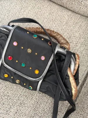 Y2K Vintage Beaded Leather Handbag Purse – Retro 2000s Shoulder Bag thumbnail 8