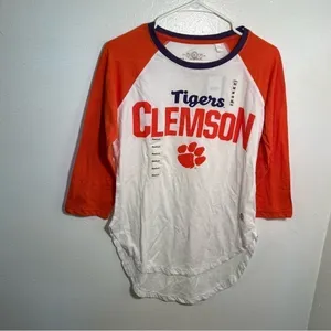 Three Ships Women's Size Medium Quinn Shirt Raglan Sleeve Clemson Tigers White thumbnail 4