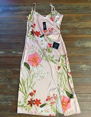 NWT Lulus Remarkable Entrance Pink Floral Print Satin Midi Dress ~ Size M 🧡🍄 thumbnail 7