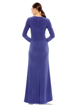 Mac Duggal Ieena Keyhole Draped Long Sleeve Gown Blue Purple Size 6 NEW thumbnail 2