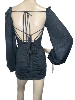 Lucy In The Sky Black Metallic Ruched Corset Mini Cocktail Dress thumbnail 4