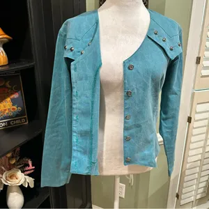 Vintage Western Attitude by Lilli Smith Studded Turquoise Blouse – Size Medium thumbnail 10