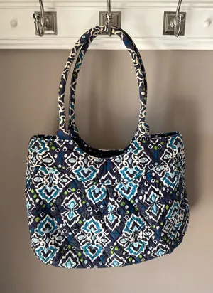 Vera Bradley Quilted Tote in Navy, Teal & White thumbnail 1