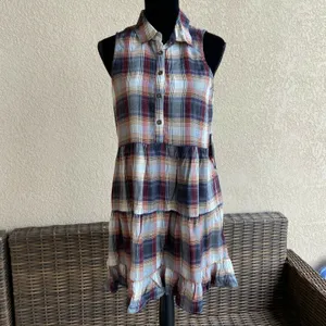 As U Wish Womens Dress Size Large Sleeveless Plaid Brown Shirt Tiered NEW‎ thumbnail 3