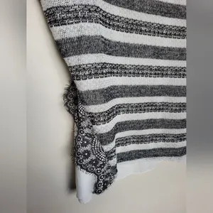 IZ Byer Black White Stripe Mixed Media Blouse Top Lace Knit Semi Sheer Size XL thumbnail 8