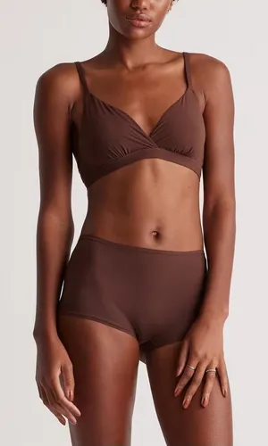 NWOT Quince Second Skin Crossover Bralette (2-pack) in Brown Cocoa Sz Large thumbnail 1