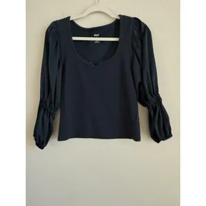Anthropologie Maeve Blue‎ Ribbed Satin Tiered Balloon Sleeve Cropped Top Size S thumbnail 7
