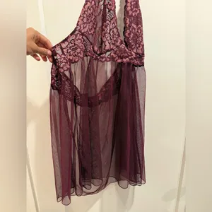 Victoria’s Secret Lace Halter Babydoll Lingerie in‎ Burgundy Size XL thumbnail 4