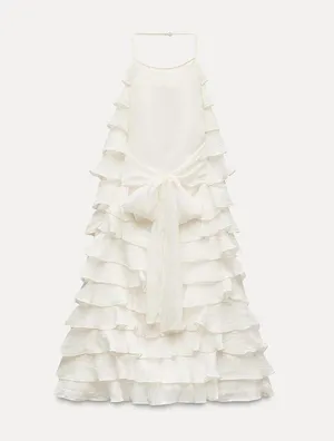 Zara ivory ecru mini dress halter ruffle Bohemian summer vacation evening casual thumbnail 12