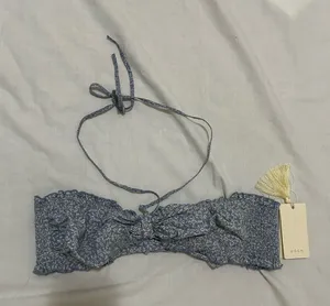 DÔEN Soleil Bikini Top Blue Cottage Ivy Floral Organic Cotton M NWT thumbnail 1