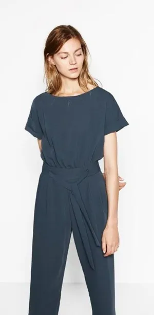 ZARA Tie Front Ankle Jumpsuit in Teal‎ Sz Small thumbnail 1