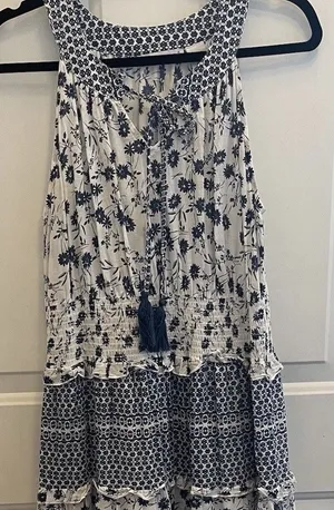 Keren Hart Tiered Maxi Dress Floral Sleeveless Boho Women's L‎ Cottage Beach thumbnail 1