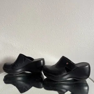 TOMMY HILFIGER Vintage 90s Y2K Black Leather Chunky Platform Slip On Clog Mules thumbnail 8