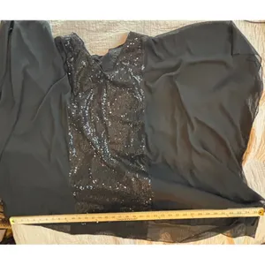 Black Sequin Kaftan Top Sheer Batwing Sleeve Oversized Party Blouse goth thumbnail 2