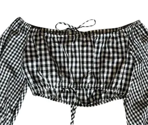 Lovers + Friends x Revolve Women’s Addison Off Shoulder Gingham Black Crop Top thumbnail 8