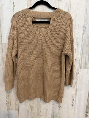 Tan Cable Knit Cutout Back Sweater Tunic Open Knit Size 11-13 thumbnail 7