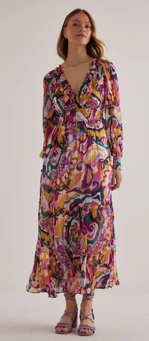 Anthropologie The Odetta Ruffled V-Neck Dress Pink Floral thumbnail 1