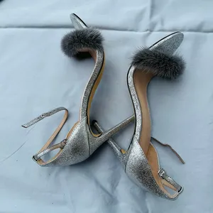 Elegant Silver Heels with REAL Fur Accent🔥🔥🔥 thumbnail 3