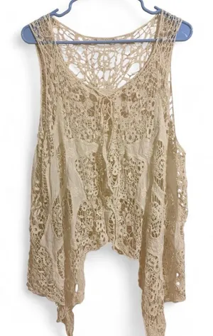 Cream Crochet Vest with Floral and Circular Patterns Size S thumbnail 1