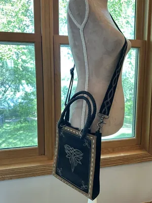 Idyllwind Black Leather & Suede Western Crossbody Tote Bag Embroidered Strap thumbnail 9