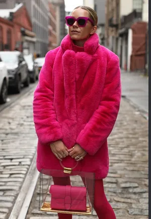 Majorelle Amora hot pink fuschia faux fur oversized coat S thumbnail 2