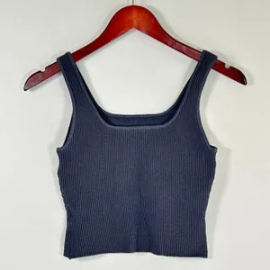 Quince Sweater Tank Women’s Cropped Ribbed Knit Square Neck Stretch Gray Medium‎ thumbnail 2