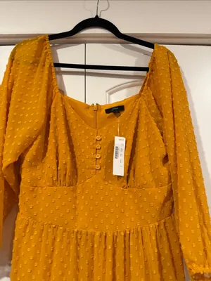 J. Crew Mustard Swiss Dot Tiered Midi Dress‎ 6T thumbnail 2
