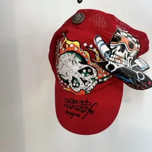 NWT Ed Hardy Red Skull With Fire Flames Rhinestone SnapBack Trucker‎ Hat Edgy thumbnail 2