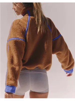 Free People Mountain High Half-Zip Fleece Pullover in Brown Twig Combo thumbnail 3
