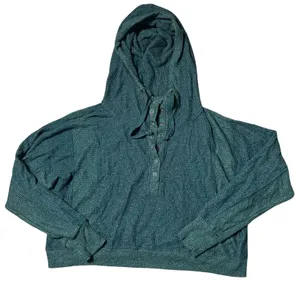 Anthropologie Daily Practice Cropped Waffle Knit Hoodie Teal thumbnail 1