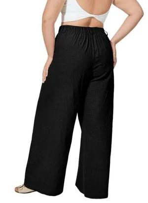 Halara womans size S high waisted plicated side pocket wide leg cotton pants NEW thumbnail 2