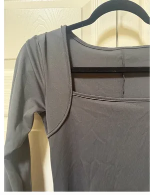 SHEIN Charcoal Grey Square Neck Long Sleeve Wide Leg Jumpsuit thumbnail 3