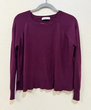 Zara Knit Lightweight Burgundy Thin Crewneck Sweater Size S thumbnail 1