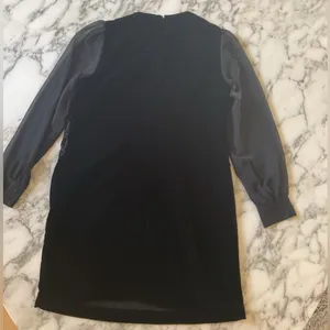 NWT JCrew Black Velvet mini dress sheer sleeves 6 tear above pocket needs repair thumbnail 7