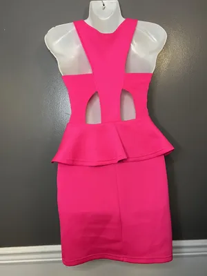 Charlotte Russe Dress Womens XS Pink Cutout Peplum Studded Bodycon Mini Tank thumbnail 5