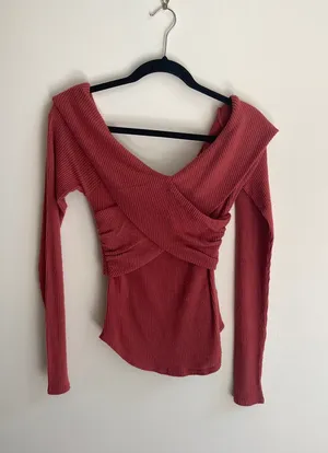 Free People Marley Off The Shoulder Ribbed Top Size XS Warmstone Color thumbnail 2